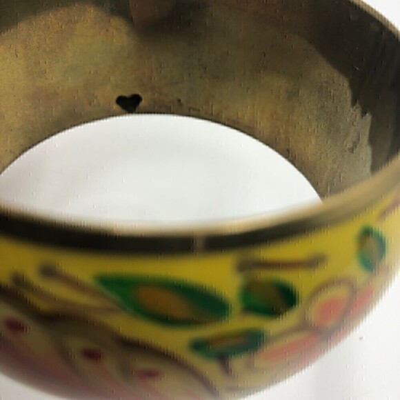 Vintage Women's Brass Floral Painted Bangle Bracelet Jewelry - Picture 9 of 13